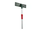 Telescopic window cleaner with a dark green head and red locking mechanism