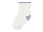 White sock with a purple cuff and heel