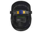 Capacete de soldadura automático Parkside®, vista interior com arnês e instruções de ajuste