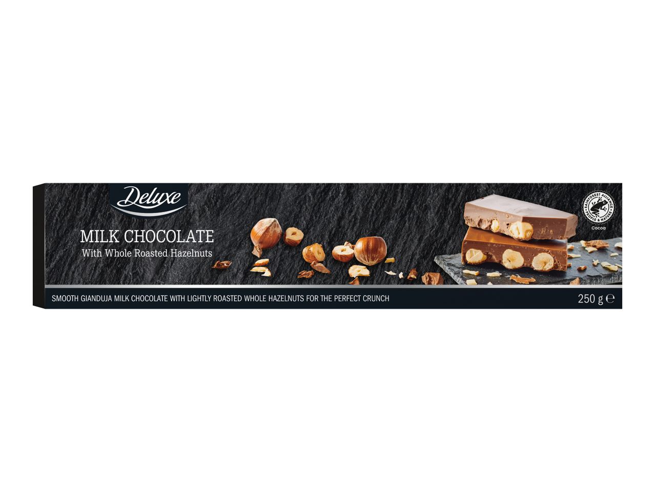 Deluxe Milk Chocolate with Whole Roasted Hazelnuts, 250g.