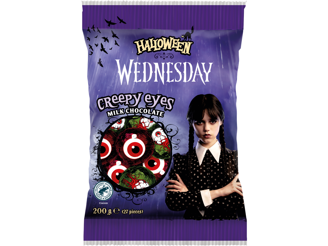 Halloween Wednesday Creepy Eyes mjölkchokladpåse med Wednesday Addams.