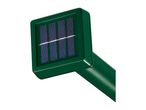 A green solar-powered device with multiple solar cells on its surface.