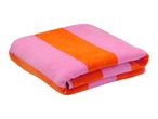 Folded pink and orange striped beach towel
