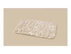 Beige bath mat with a pebble and seashell pattern