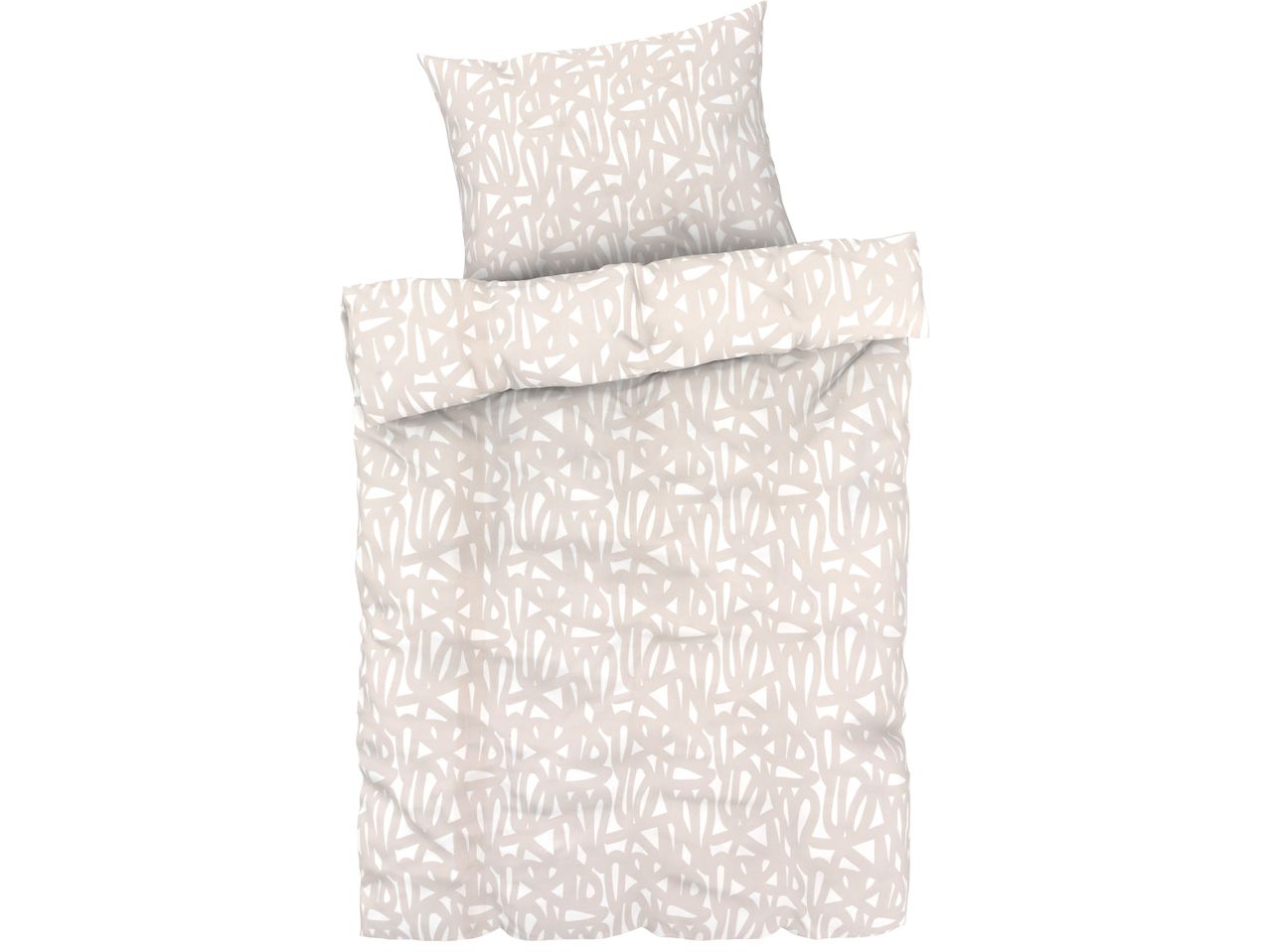 Бежов спален комплект с абстрактен десен, включващ плик за завивка и калъфка за възглавница.