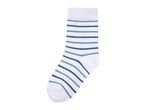 White sock with blue and green stripes.