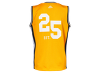 Vedere din spate a unui tricou de baschet Crivit auriu cu numărul 25.