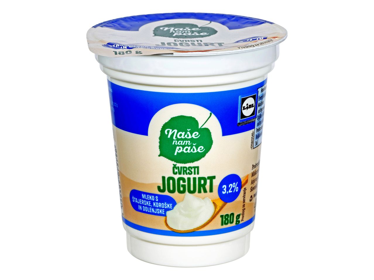 Naše nam paše čvrsti jogurt 3,2% maščobe, 180g.