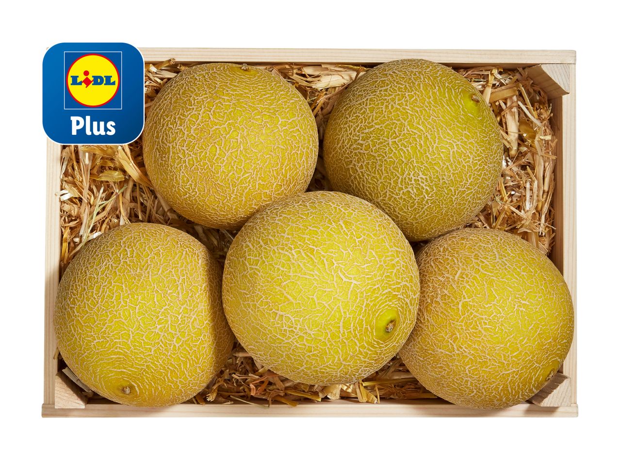 Lidl Plus: Melons dans une caisse en bois.