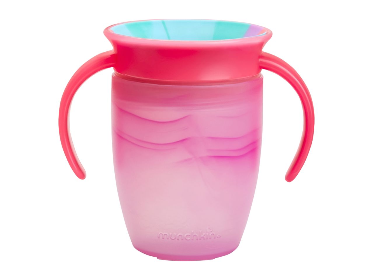 Munchkin Pink Miracle® 360° Trainer Cup with handles.