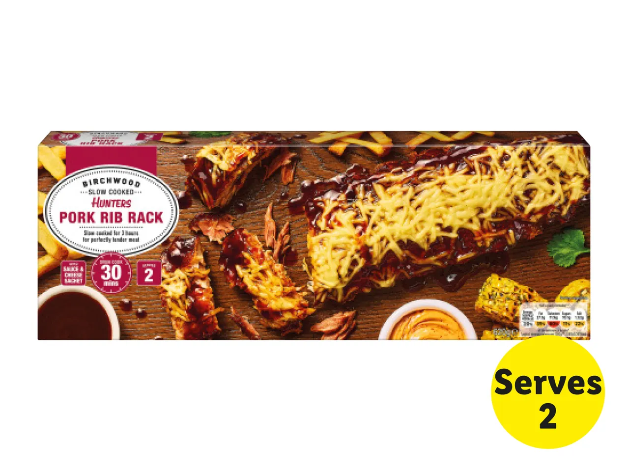 Birchwood Hunters Pork Rib Rack with sauce and cheese, serving 2.