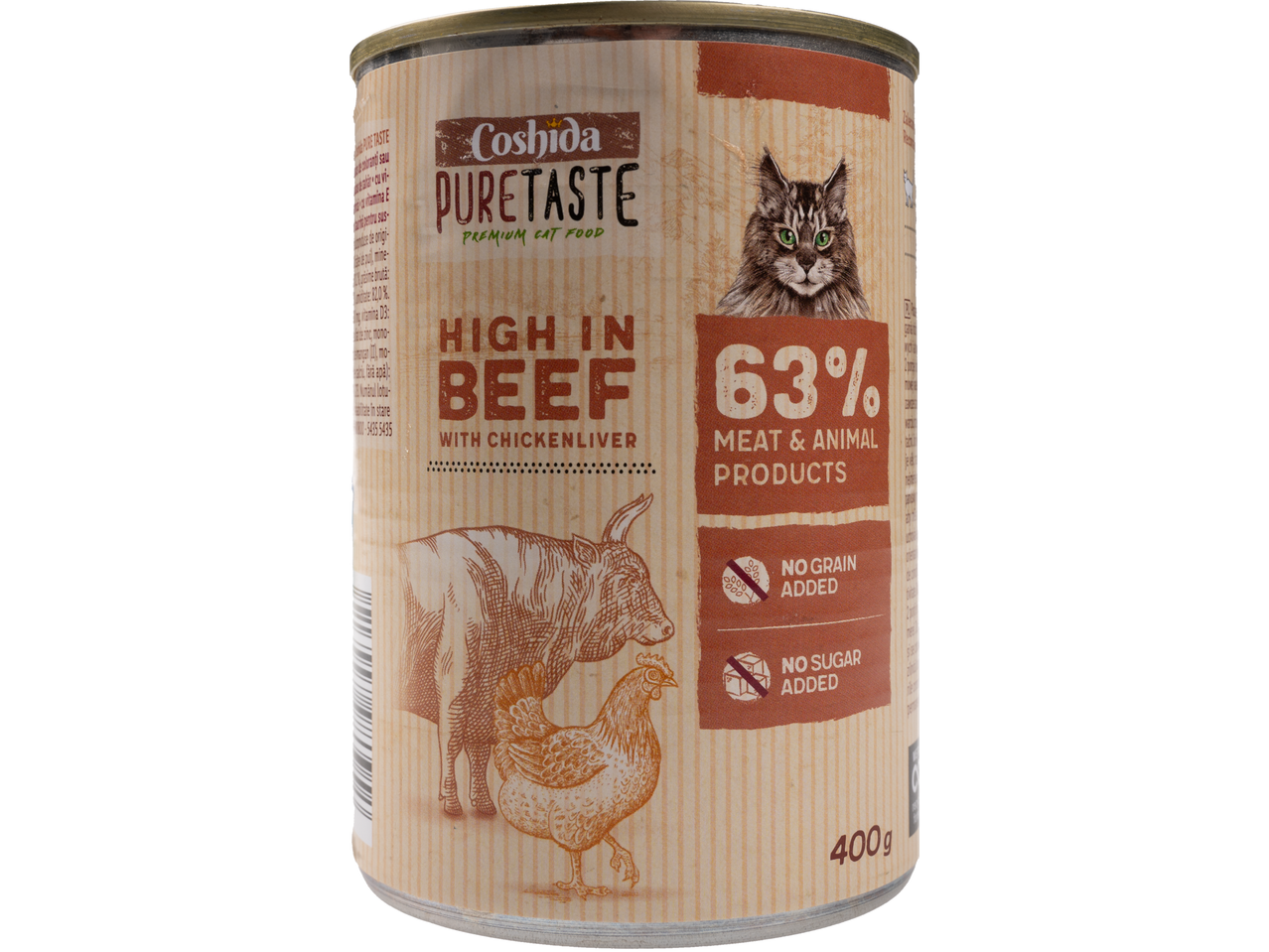 Mâncare pentru pisici Coshida PureTaste: bogată în carne de vită cu ficat de pui.