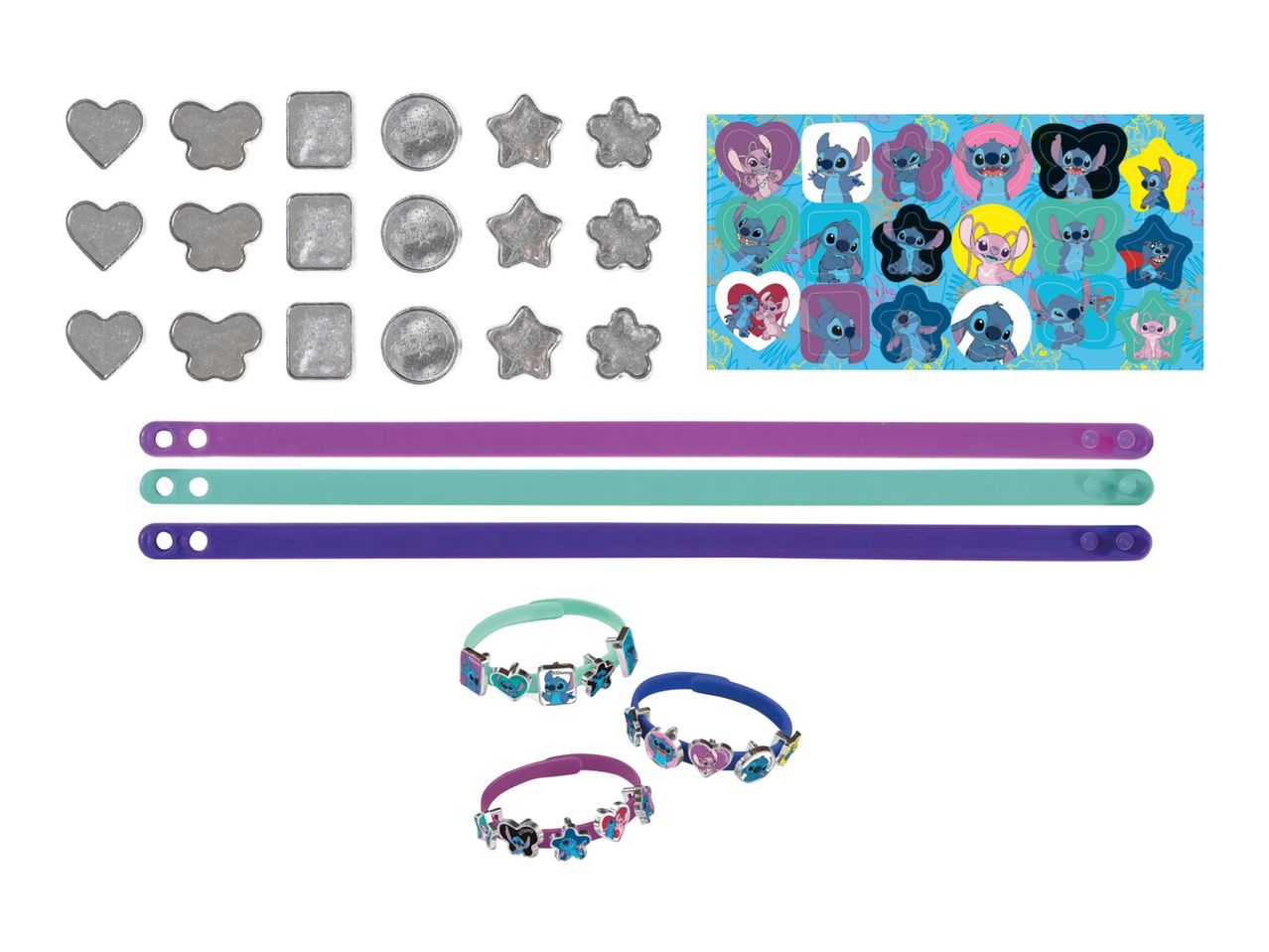 Stitch bracelets, stickers, and charms.