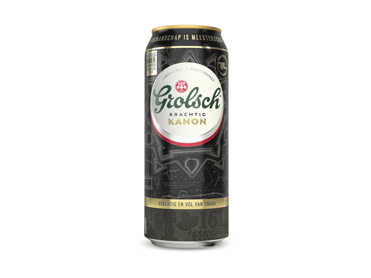 Zwart bierblikje met gouden accenten en de tekst 'KRACHTIG KANON'.