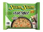 Vegetable instant noodles with a bowl of prepared noodles and ingredients.
