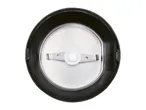 Top-down view of a coffee grinder's interior with a two-pronged blade.