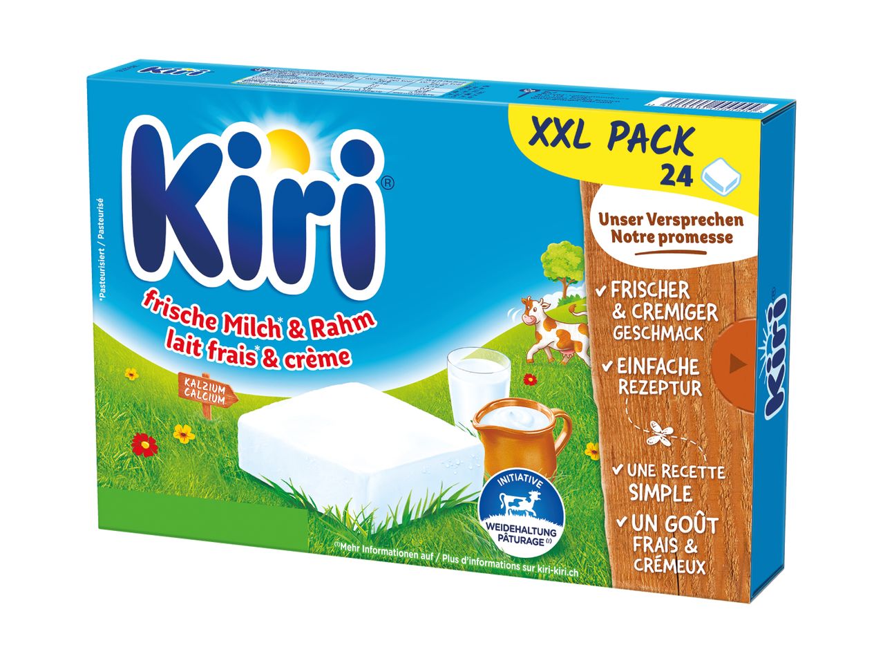 Kiri XXL Pack mit 24 cremigen Frischkäse-Stücken aus Milch und Sahne.