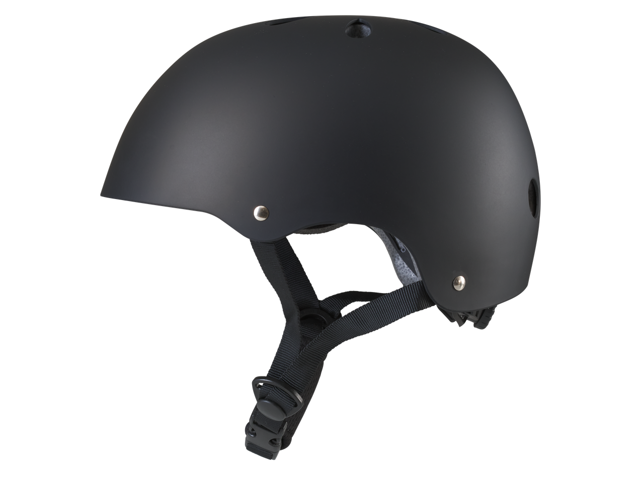 CRIVIT Skater-Helm: melna skrituļslidotāju ķivere ar siksnām un sprādzi.