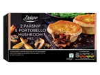 Deluxe 2 Parsnip & Portobello Mushroom Pies with nutritional information.