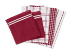 Set aus roten und weißen Geschirrtüchern mit verschiedenen Mustern