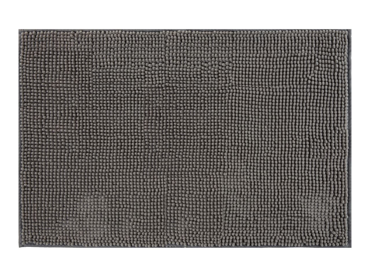 A gray bath mat with a textured surface.