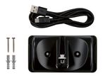 USB-A to USB-C cable, black mounting bracket, two screws, and two wall plugs.