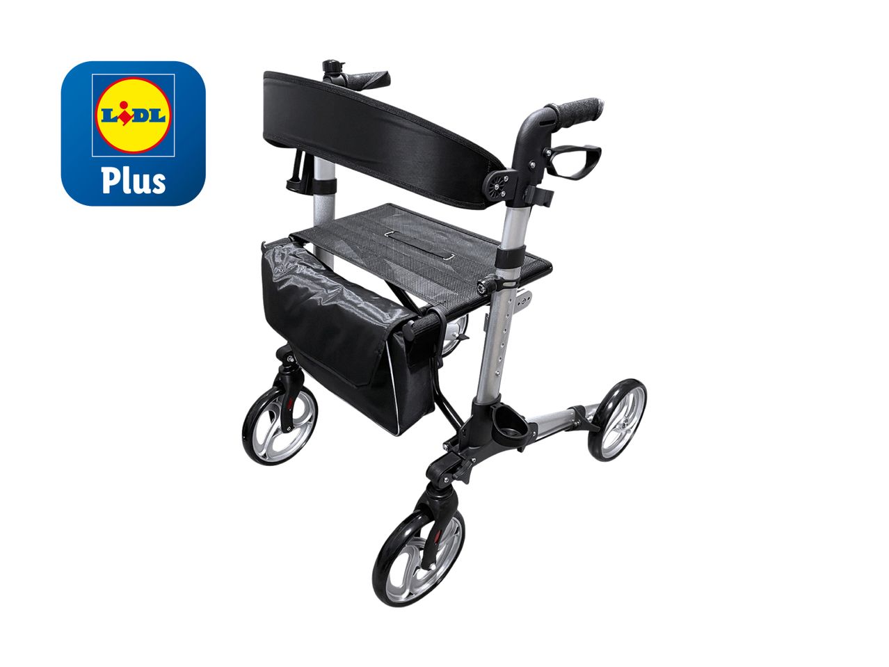 Ein Drive Medical Plus Rollator mit Sitz und Einkaufskorb.