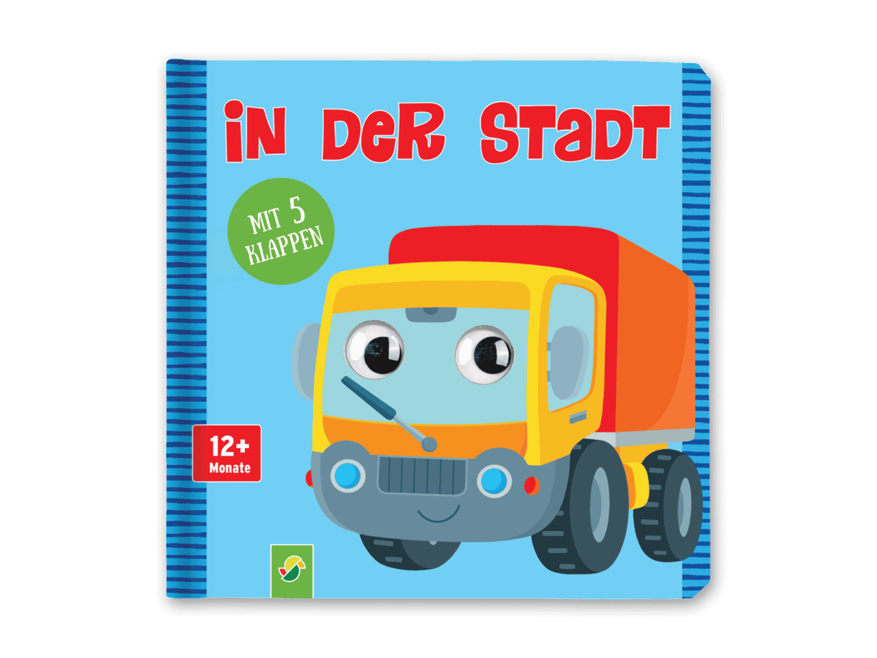 Bilderbuch 'In der Stadt' mit niedlichem Lastwagenmotiv.