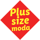 Crveni romb sa žutim tekstom 'Plus size moda'.