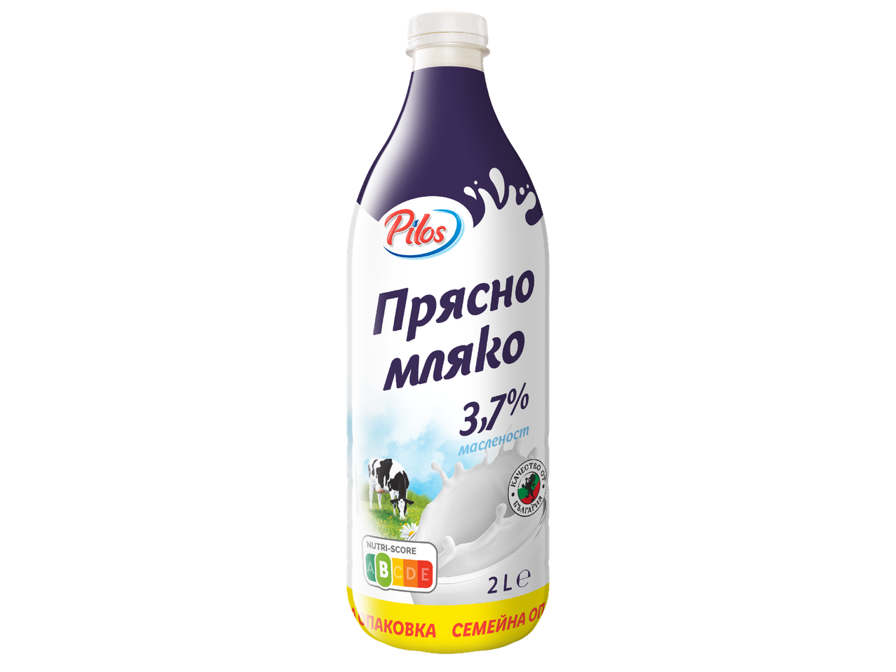 Бутилка прясно мляко с 3,7% масленост, крави на паша и Nutri-score A.