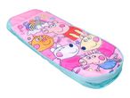 Pink sleeping bag with cartoon animal characters and a rainbow, featuring the word 'PEPPA'.