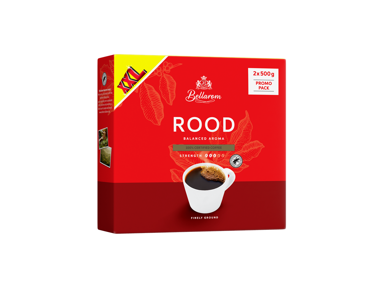Bellarom Rood koffie: 2x500g pak, gemalen, gebalanceerde aroma.
