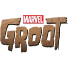 A Marvel Groot logója, barna, fa textúrájú betűkkel.