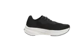 Crivit running shoes in black with a white sole, side view.