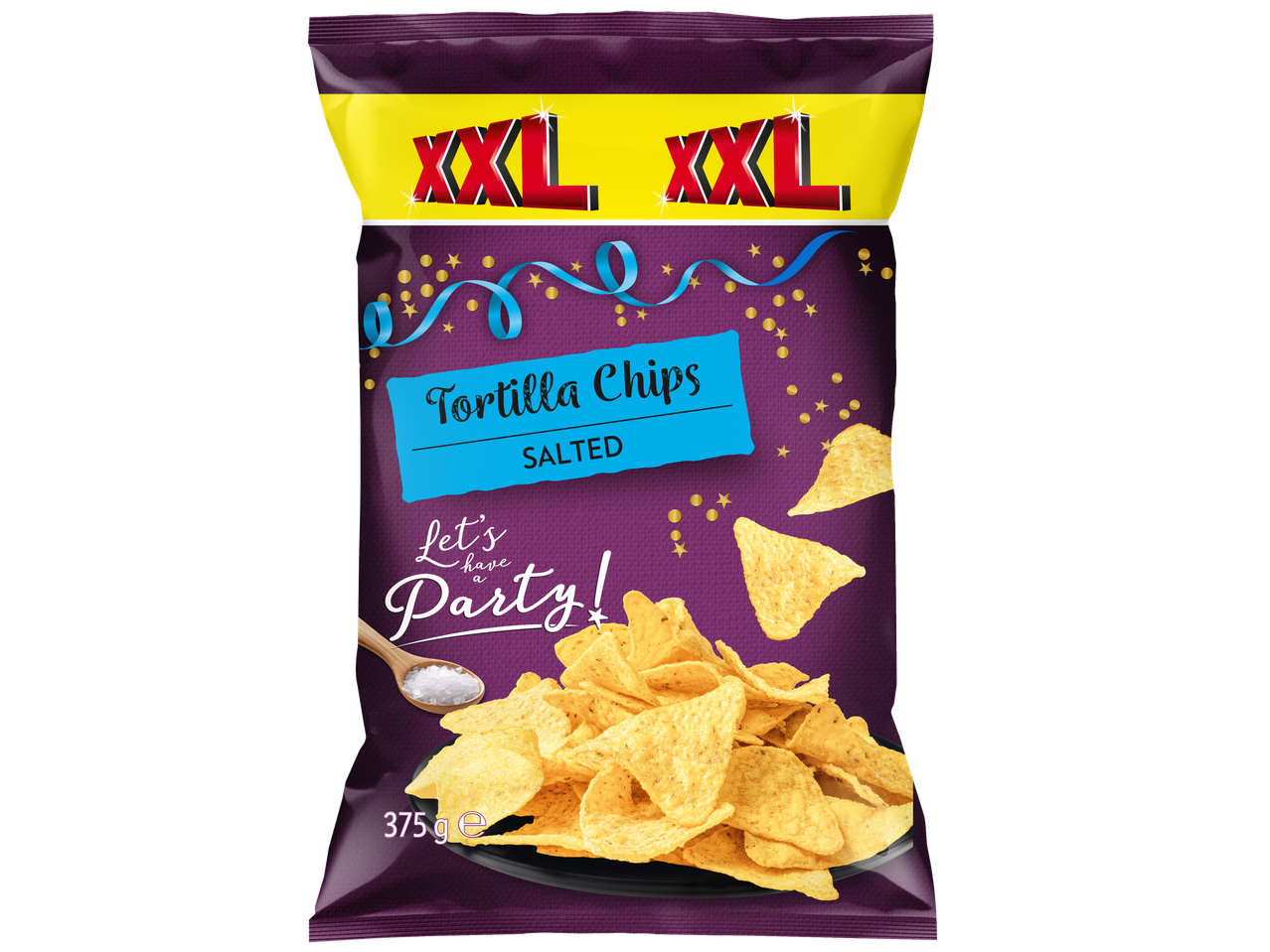 XXL gezouten tortillachips voor een feestje.