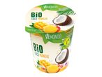 Pot de yaourt VEMOND Bio Coco Mangue avec Nutri-Score B et label Vegan.