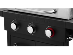 Grillmeister gas grill with three burners.