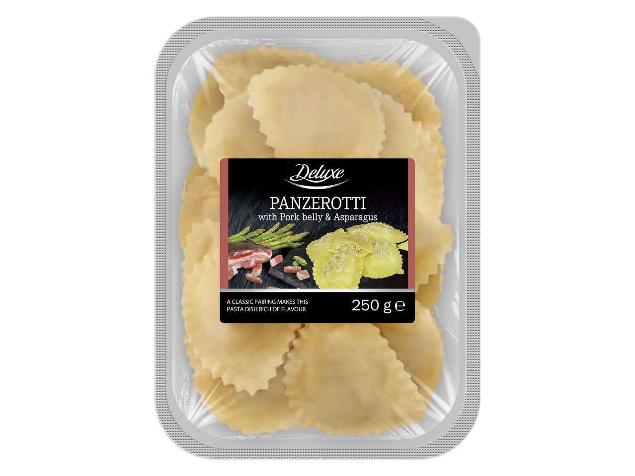 Deluxe Panzerotti met varkensbuik en asperges.