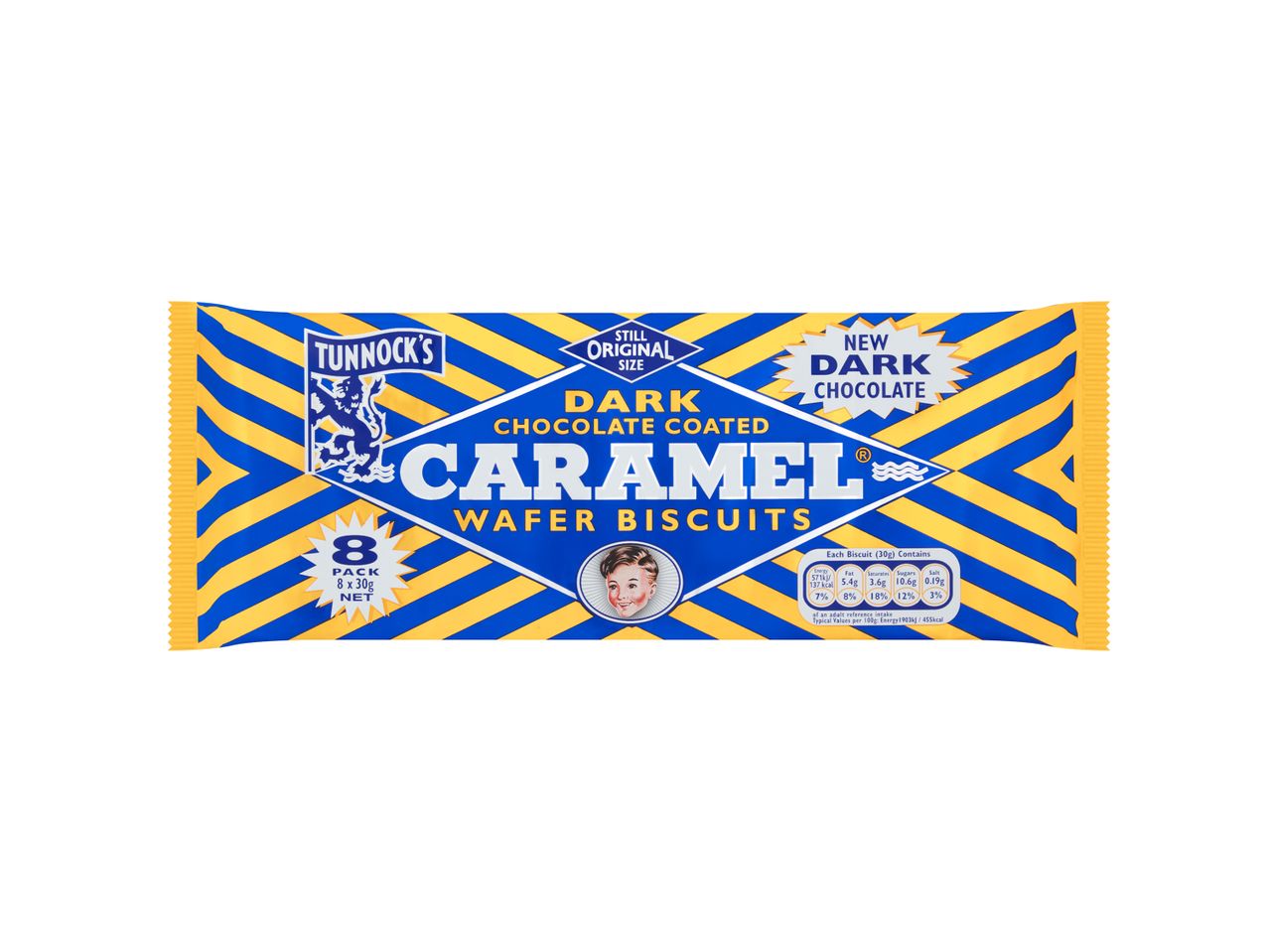 Go to full screen view: Tunnock's Dark Chocolate Caramel Wafer Biscuits - 8 pack - Image 1