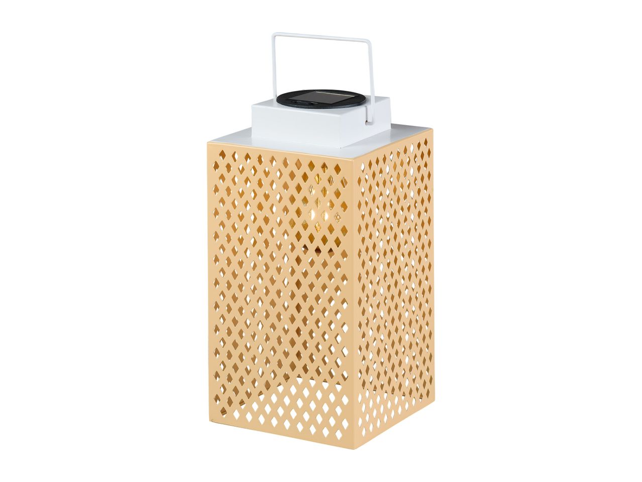 Gold solar-powered garden lantern.