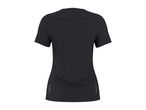 Black women's short-sleeved sports top with reflective details, back view.