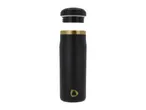 Black and gold insulated travel mug with the lid removed, on a white background.