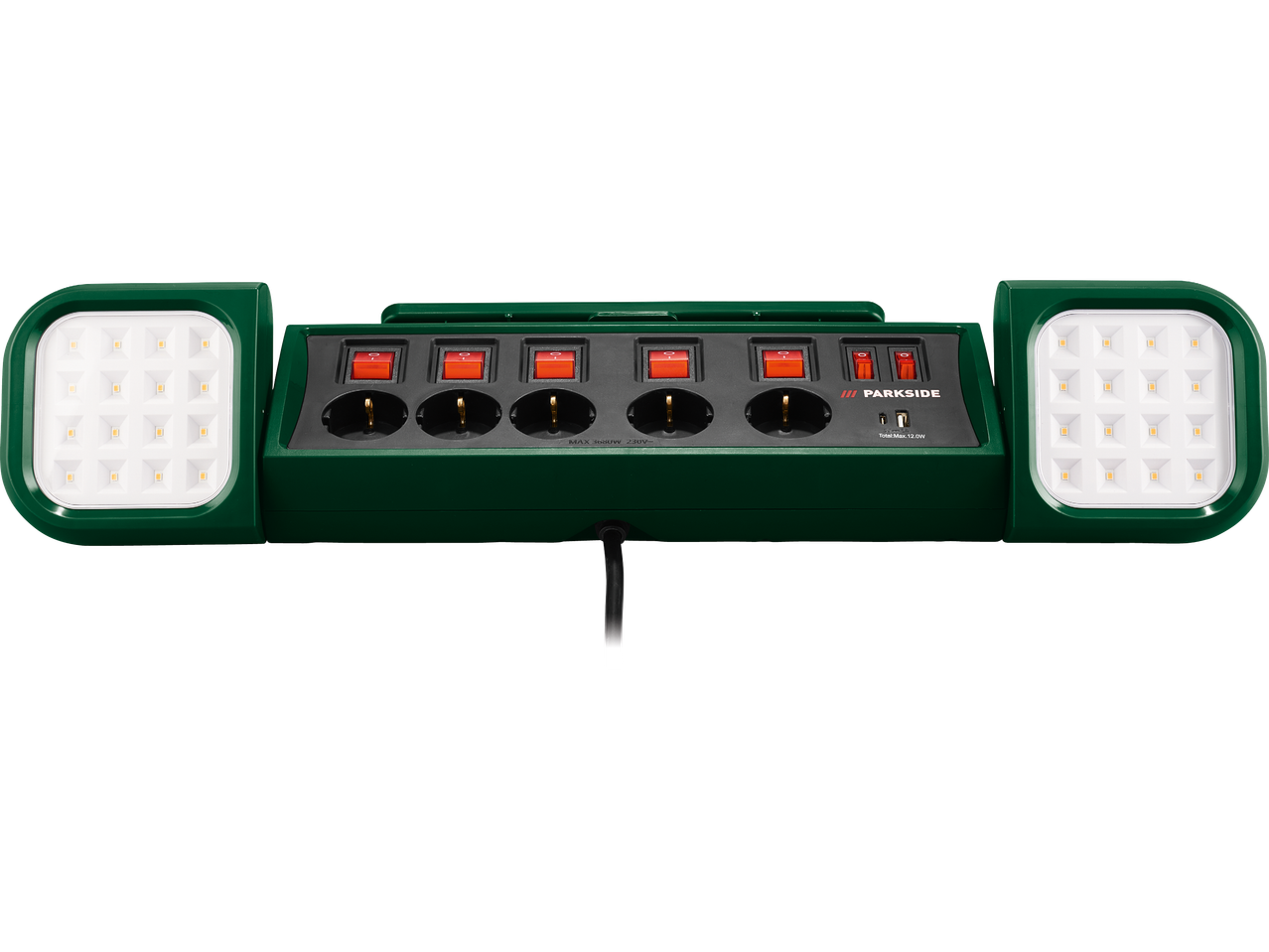 PARKSIDE grenuttag med 4 uttag, 2 USB-portar och 2 LED-lampor