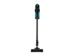 A teal and black cordless stick vacuum cleaner.