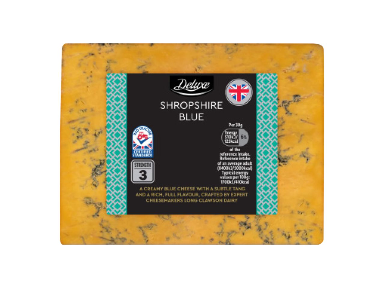Deluxe Shropshire Blue cheese with a strength rating of 3.