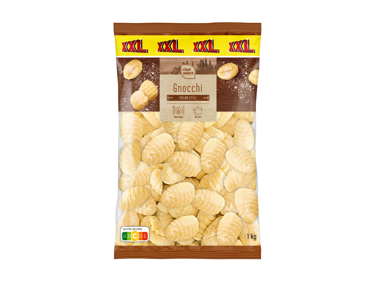 Saco de 1 kg de nhoque estilo italiano com Nutri-Score A.