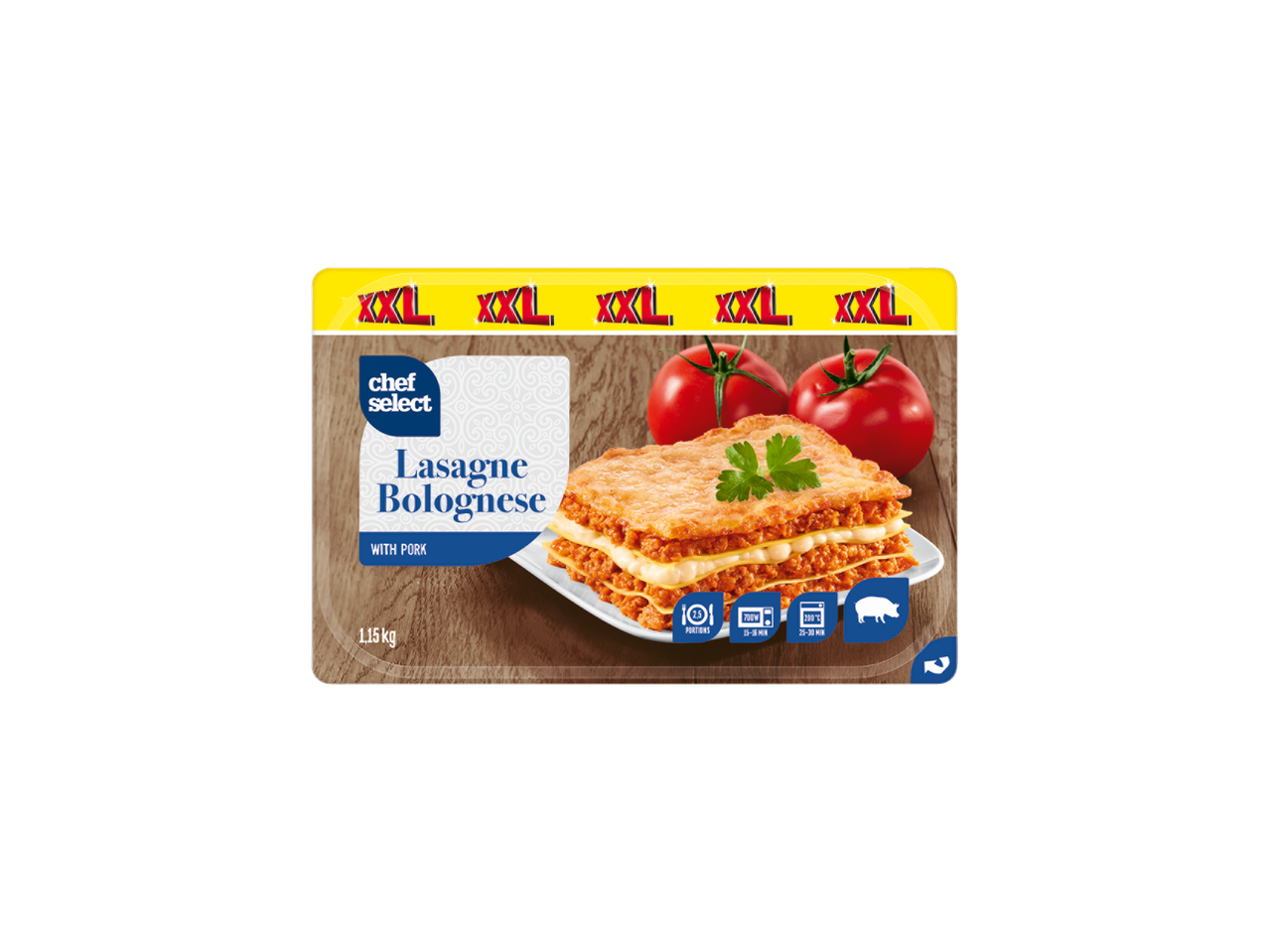 Embalagem de lasanha bolonhesa Chef Select XXL com 1,15 kg.
