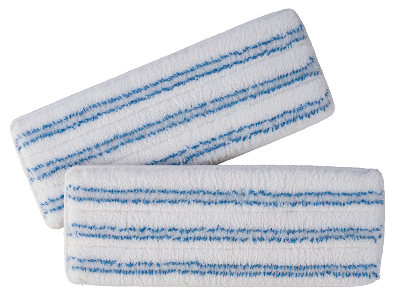 Две бели подложки за моп W5® с хоризонтални сини ивици.