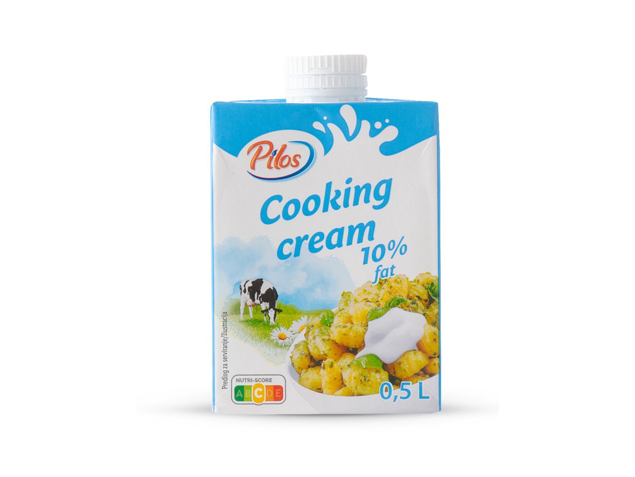 Pilos vrhnje za kuhanje 10% masti, 0,5 L, s Nutri-Score oznakom.