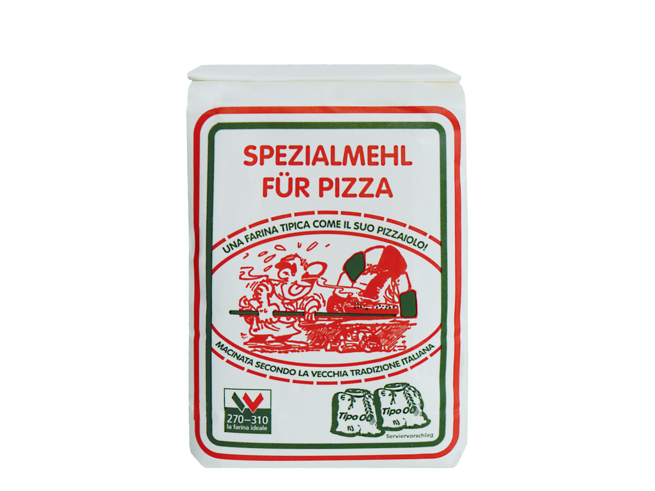 Spezialsack mit Pizzamehl, italienische Tradition.